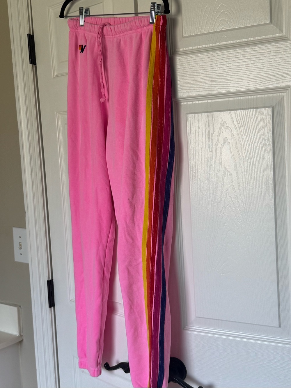 Aviator Nation Pink Track Pants with Yellow & Red Side Stripes - Picture 3 of 4
